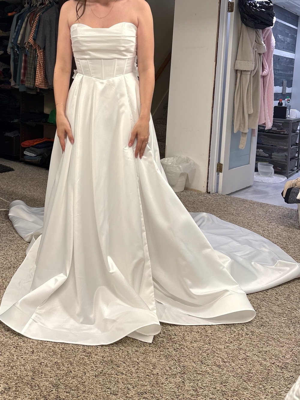 Strapless Light Ivory Satin A-Line Wedding Dress
